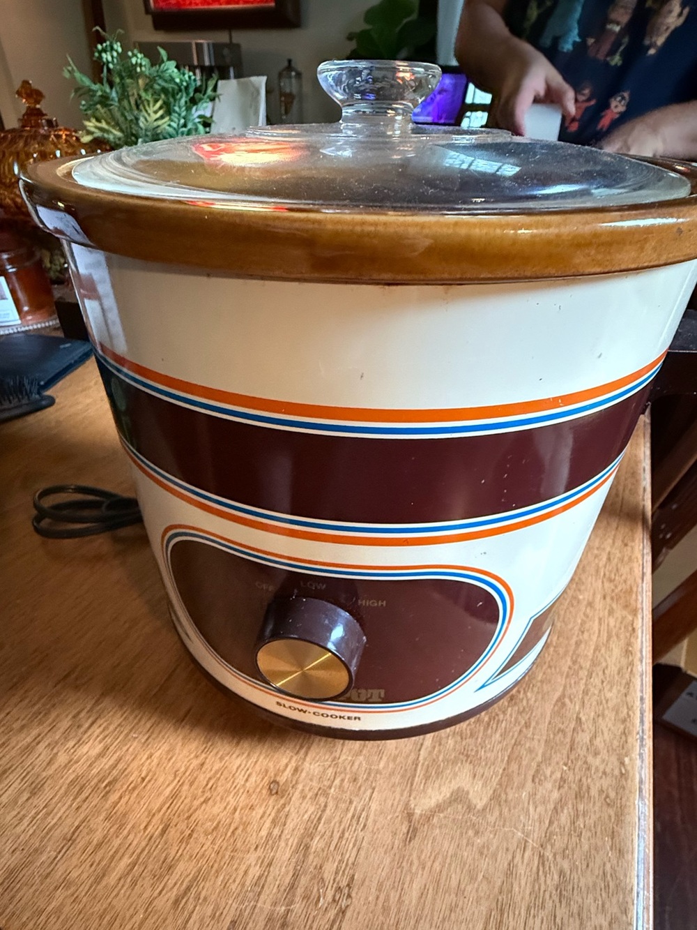 Vintage Brown and White Slow Cooker - Classic Countertop Crockpot